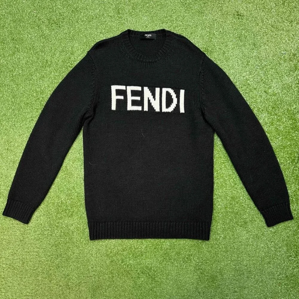 Mens Fendi Designer Crew Sweater Spellout Size XL - Picture 1 of 8
